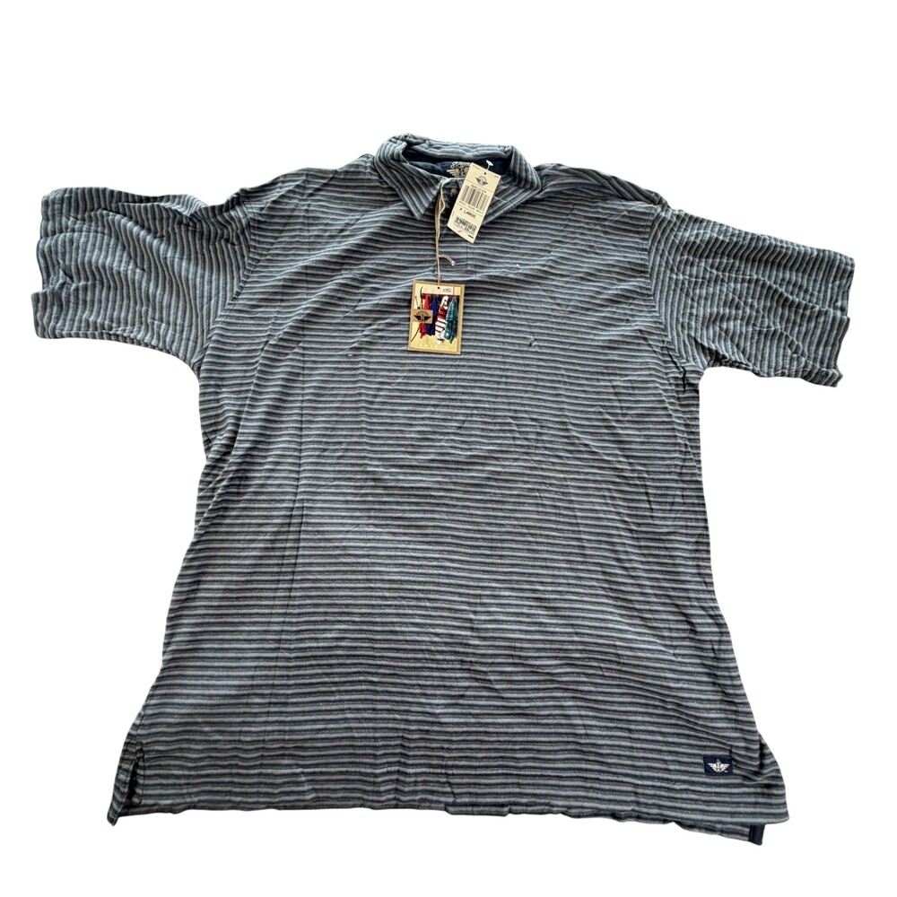 Dockers Polo Shirt Mens XL Gray Striped 100% Cotton Short Sleeve Logo Casual